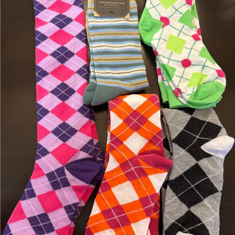 Colorful Argyle and Striped Men's Socks Set